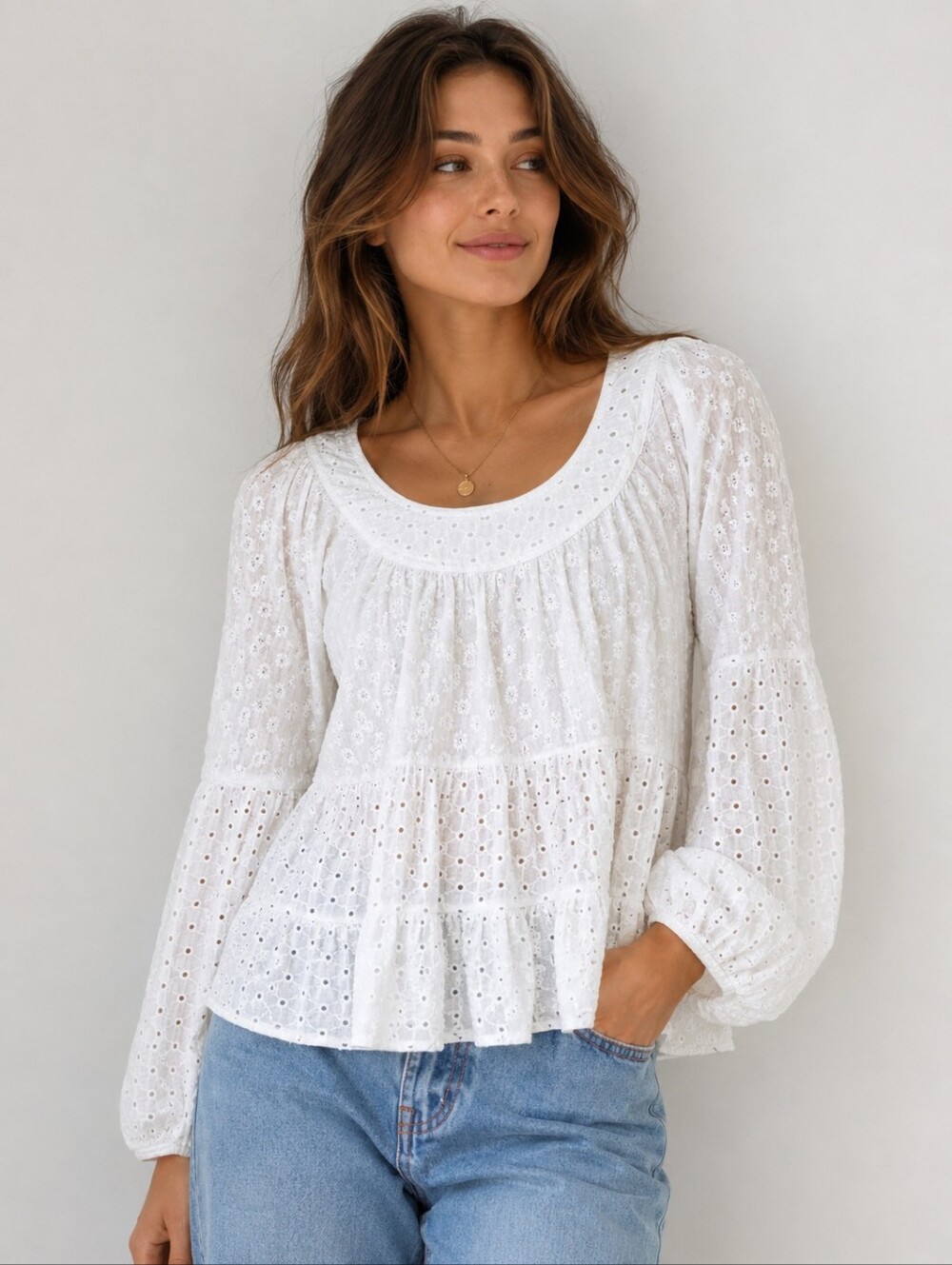 Meadow Rue by Anthropologie White Eyelet Lace Peplum Blouse Size XS Boho Romanti